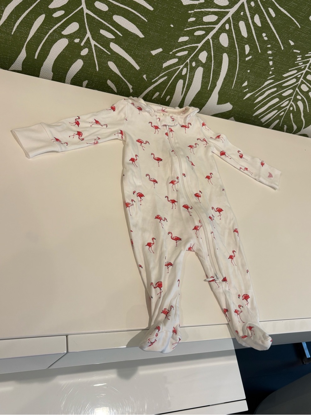 Kids One-Piece Sleeper with Pink Flamingo Print🦩